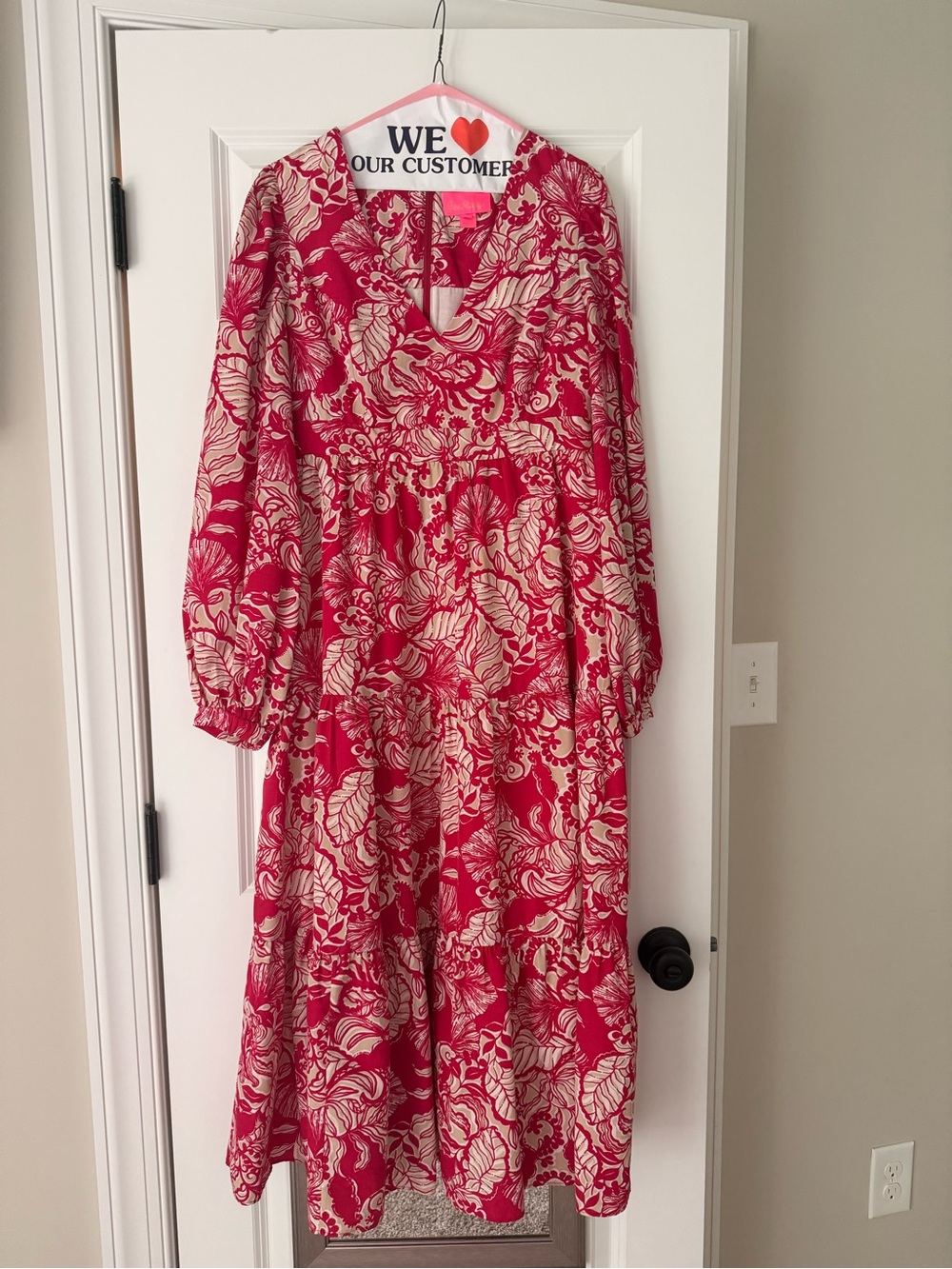 Lilly Pulitzer Pink and Cream Floral Tiered Maxi Dress